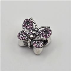 Pandora S925 ALE Sterling Silver Dazzling Pink CZ Butterfly Charm 797882NCCMX